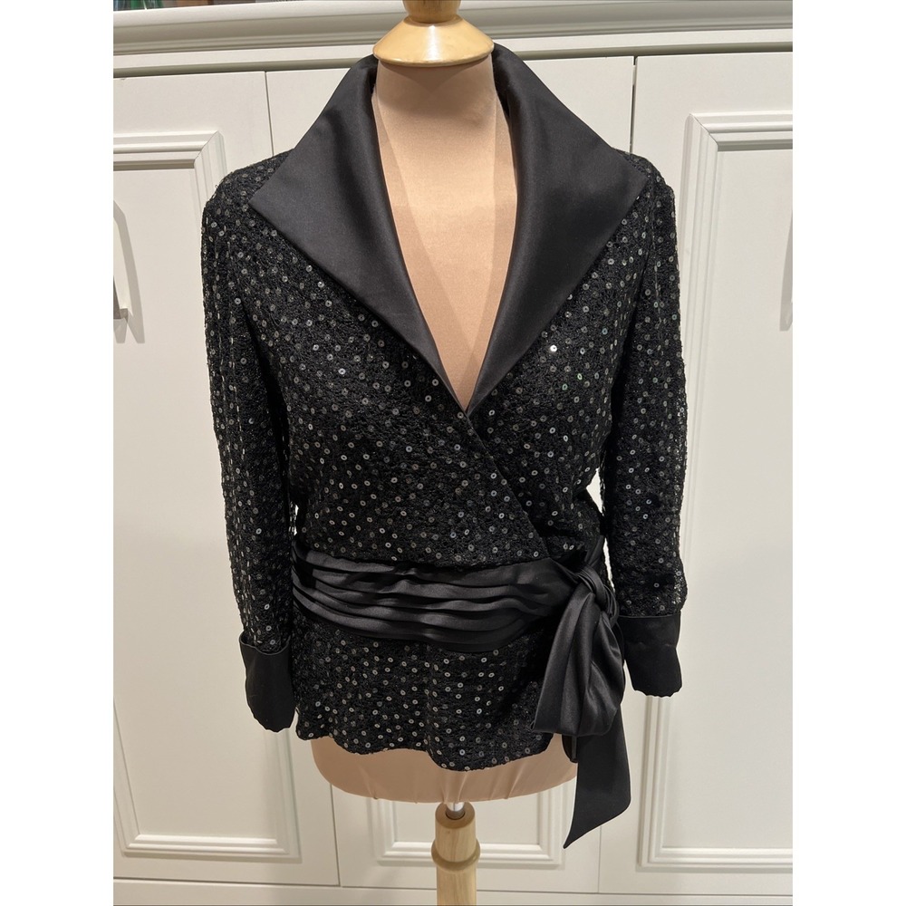 Tadashi Collection Formal Sequined Black Top Event Occasion Elegant Glamorous